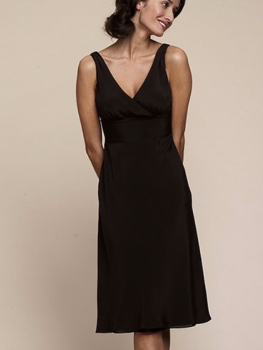 J.Crew Sophia Black Silk Sleeveless V Neck Empire Waist Cocktail Dress Size 6